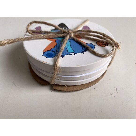 Set Of 4 Disney Stitch Halloween Costumes Ceramic Coasters Pumpkin Vampire Witch - Picture 2 of 8